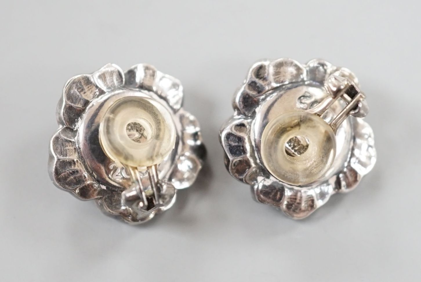 A pair of Georg Jensen sterling flower head ear clips, no.2002, 15mm.